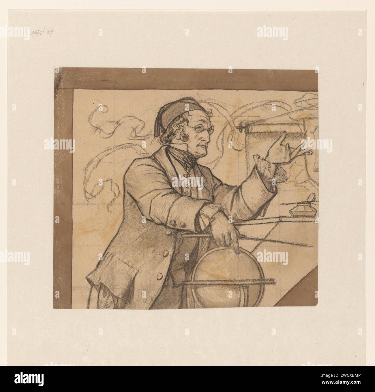 Professeur à un Globe, Georg Sturm, 1865 - 1923 dessin dessin pour une peinture. papier. craie. pinceau crayon éducation scolaire, frais de scolarité (+ professeur, professeur) Banque D'Images