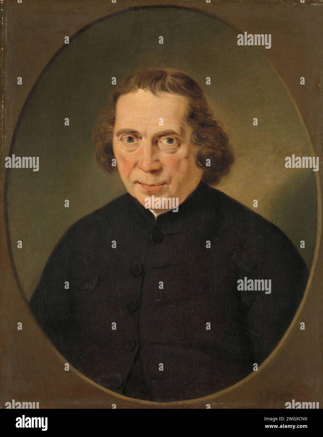Portrait de Jan Nieuwenhuyzen, Adriaan de Lelie, 1780 - 1806 peinture Portrait de Jan Nieuwenhuyzen. Pasteur baptiste et fondateur en 1784 de la société à l'usage du général. Buste à Ovaal, et visage. toile. peinture à l'huile (peinture) personnes historiques Banque D'Images