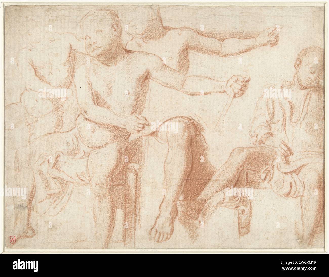 Quatre études d'un garçon assis, Anonymous, 1500 - 1599 dessin papier Italie. craie Banque D'Images