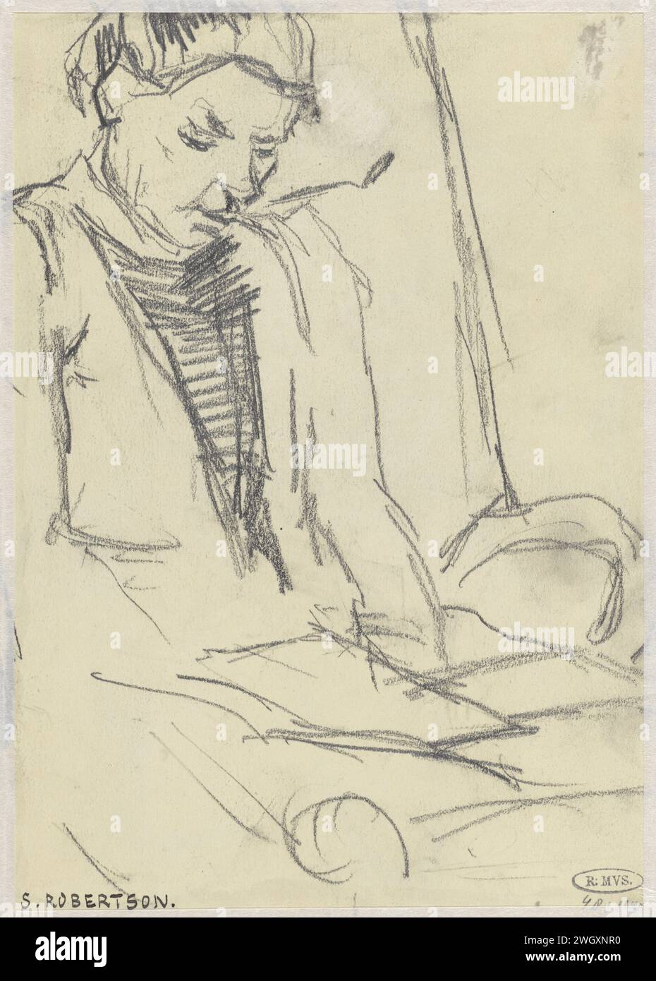 Croquis d'une femme liseuse, Suze Robertson, 1865 - 1922 papier à dessin. crayon Banque D'Images