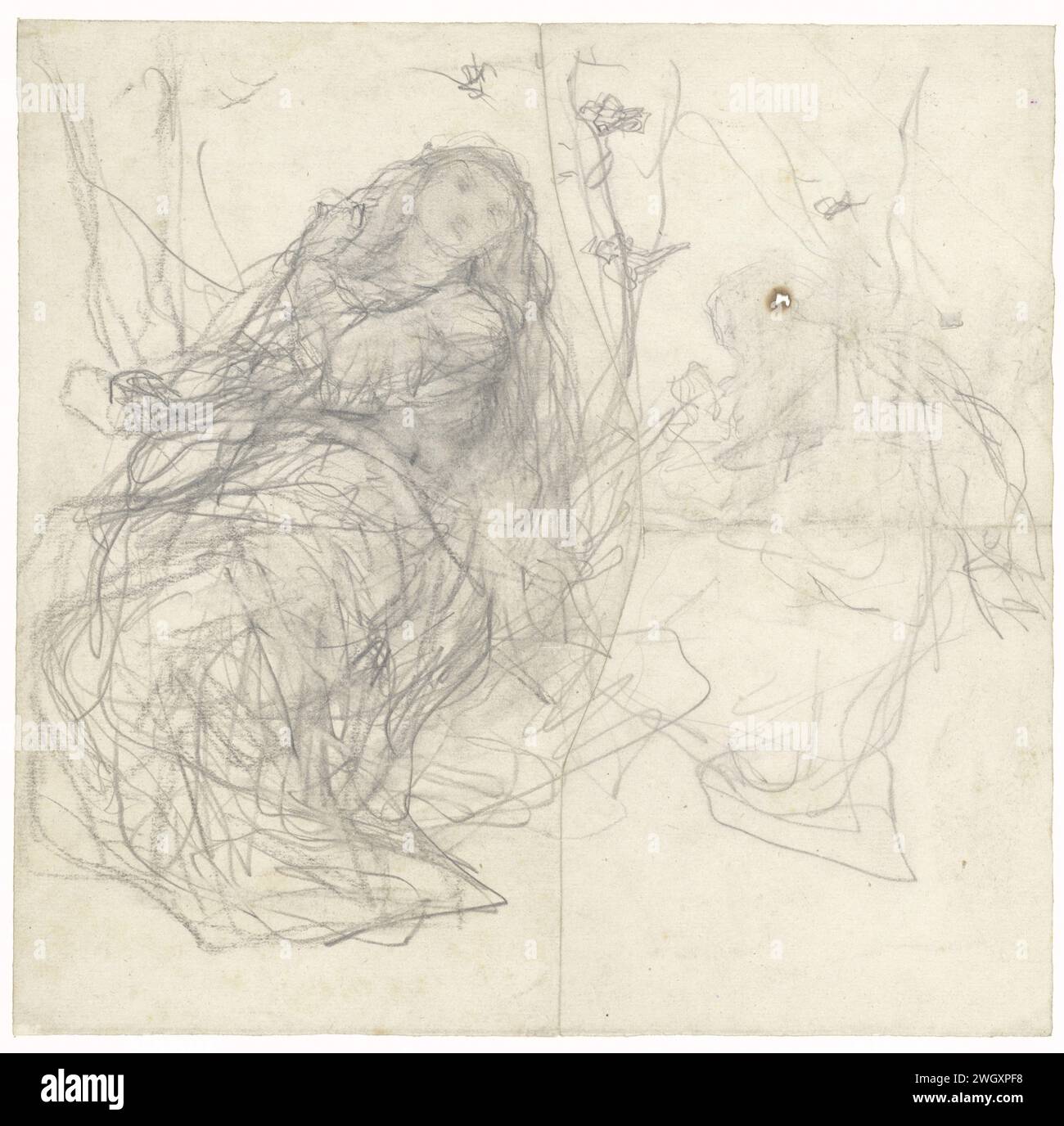 Deux croquis d'une fille avec des papillons, Matthijs Maris, 1849 - 1917 papier à dessin. crayon Banque D'Images