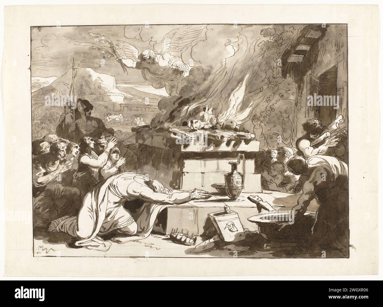 Sacrifice du roi David, Felice Giani, vers 1812 dessin du papier de Paris. Pinceau à craie / stylo David sacrificing (en général) Banque D'Images