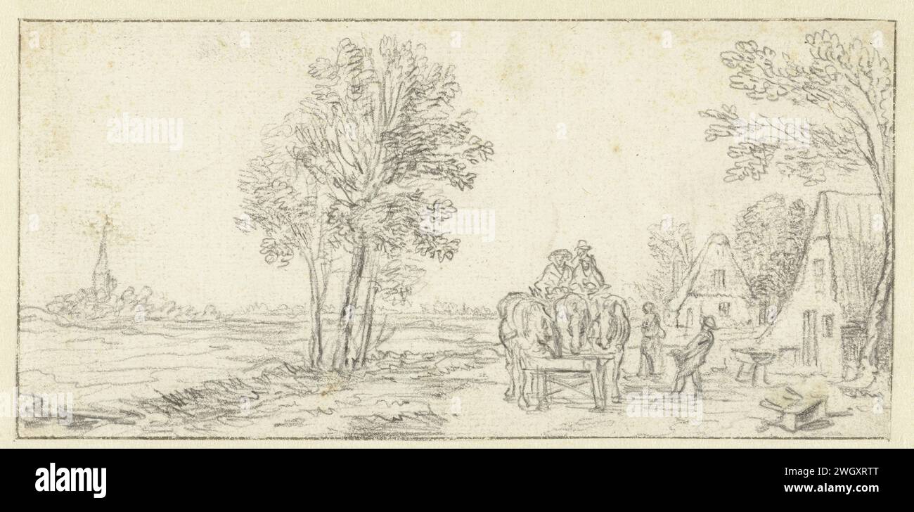 Voiture étirée pour une auberge, Jan van Goyen, 1606 - 1656 papier à dessin. chalk inn, café-maison, maison publique, etc. traction animale, véhicule tracté par des animaux (chariot etc.). stades de voyage (+ prendre du carburant ; nourrir les animaux). stades de voyage (+ stop, halting-place) Banque D'Images