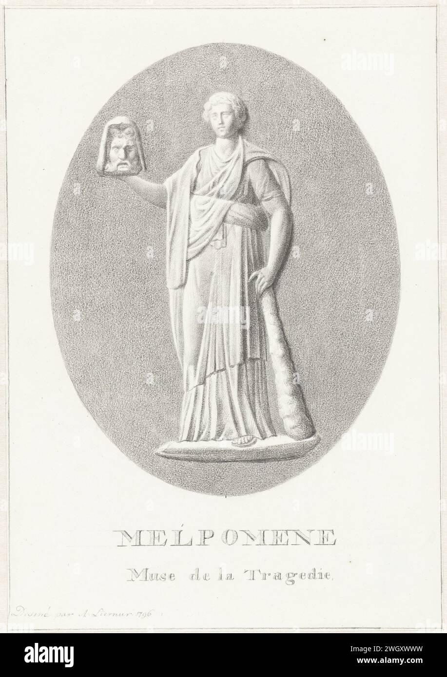 Melpomene, Alexander Liernur, 1796 dessin Melpomene, muse de la tragédie. papier. Crayon Melpomene (une des Muses) ; 'Melpomene' (Ripa) Banque D'Images