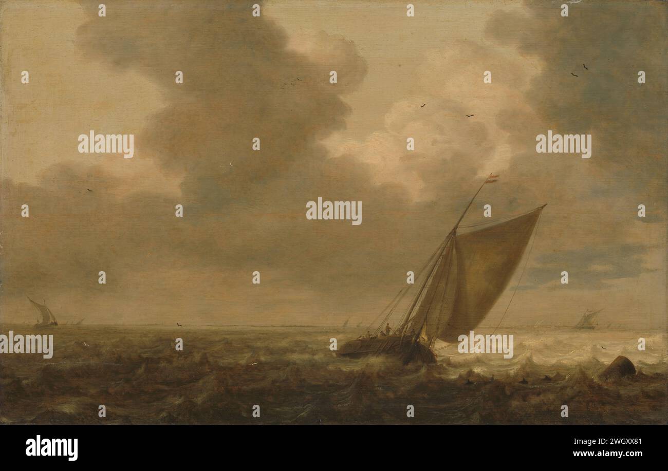 Bateau de pêche avec le vent dans les voiles, Pieter Mulier (I), 1625 - 1640 peinture Seascape avec un bateau de pêche naviguant pour le vent, quelques voiles de plus à l'horizon. panneau. peinture à l'huile (peinture) mer (paysage marin). voilier, voilier Banque D'Images