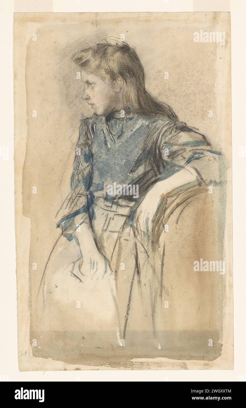 Fille blonde, Johan Antonie de Jonge, 1885 - 1927 dessin croquis d'une fille blonde en deux, sa tête et son profil. papier. pinceau aquarelle (peinture) Banque D'Images