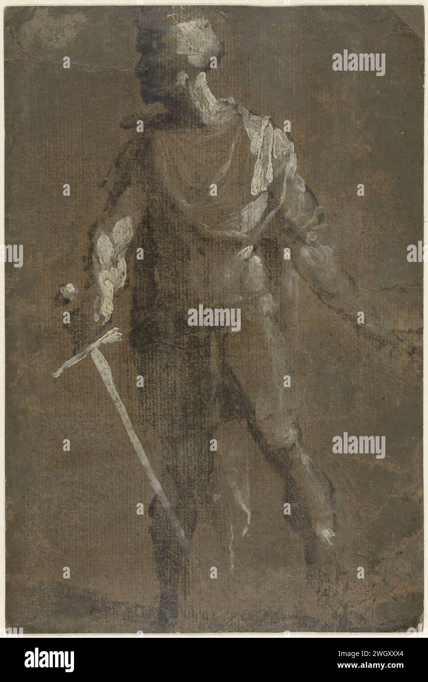 Scherprechter Servilius Ahala, Domenico Beccafumi, 1530 - 1535 dessin bourreau permanent avec épée tirée. Papier de Siena. tempera Banque D'Images