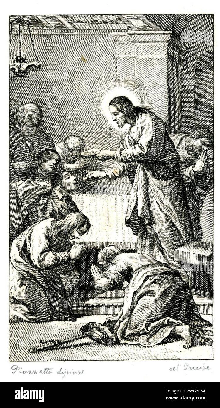 Attribué à Francesco Bartolozzi - la dernière Cène ; Christ donnant du pain à ses apôtres. 1756, 1943, 0709, 97. Banque D'Images