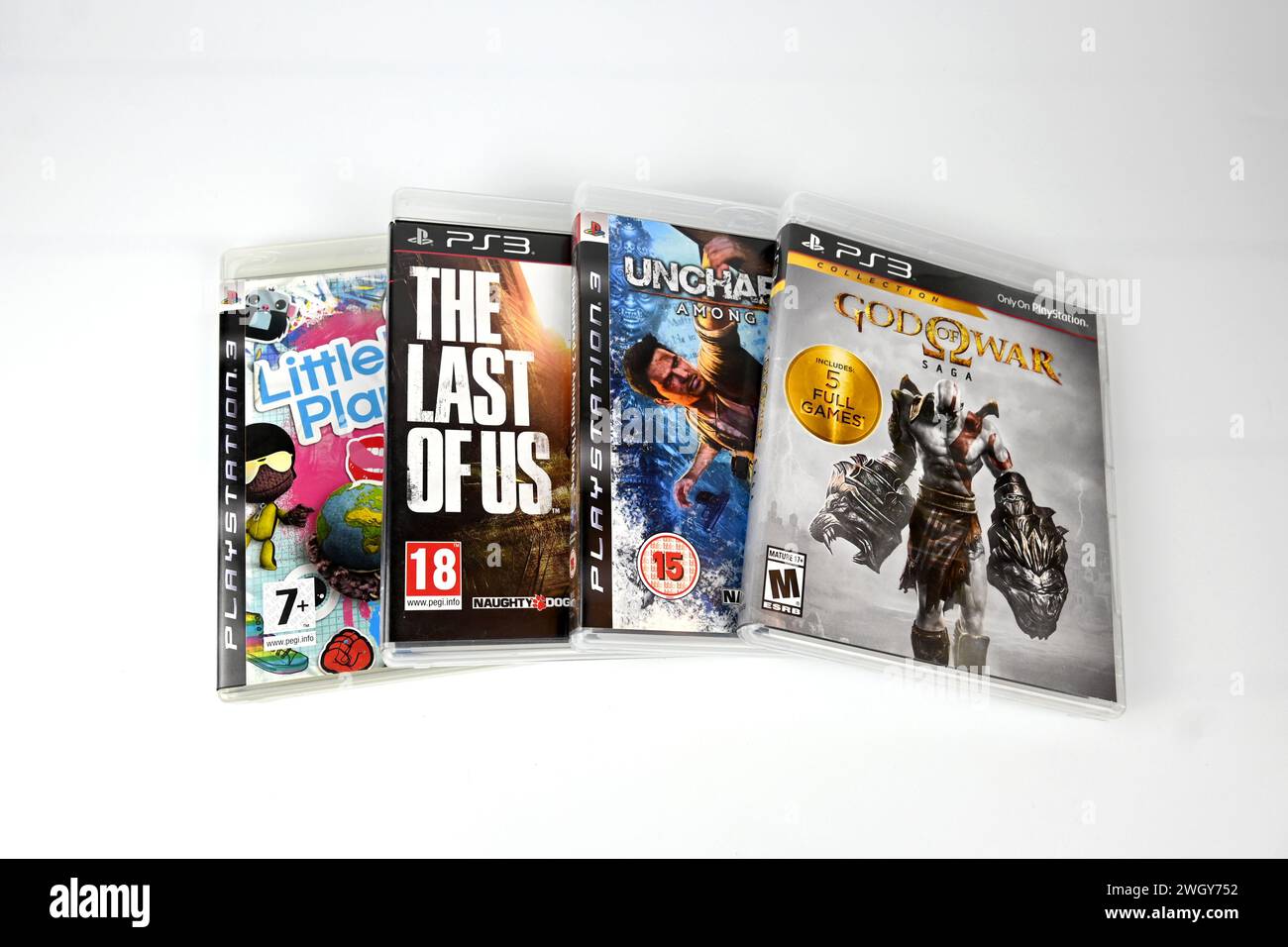 Jeux PlayStation 3 PS3 exclusifs (The Last of US, Little Big Planet, Uncharted et God of War) – pays de Galles, Royaume-Uni – 6 février 2024 Banque D'Images