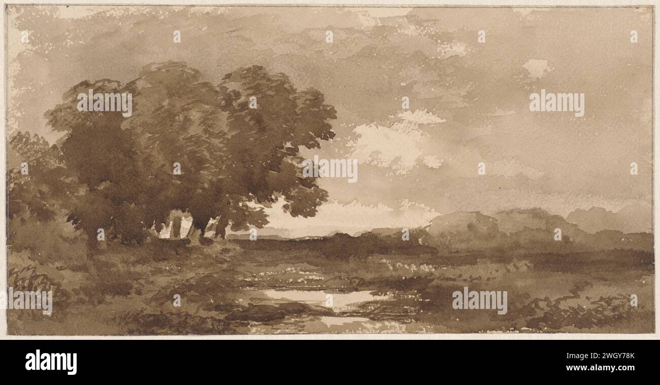 Paysage avec Bomengroep gauche, Remigius Adrianus Haanen, 1822 - 1894 pinceau à papier à dessin Banque D'Images