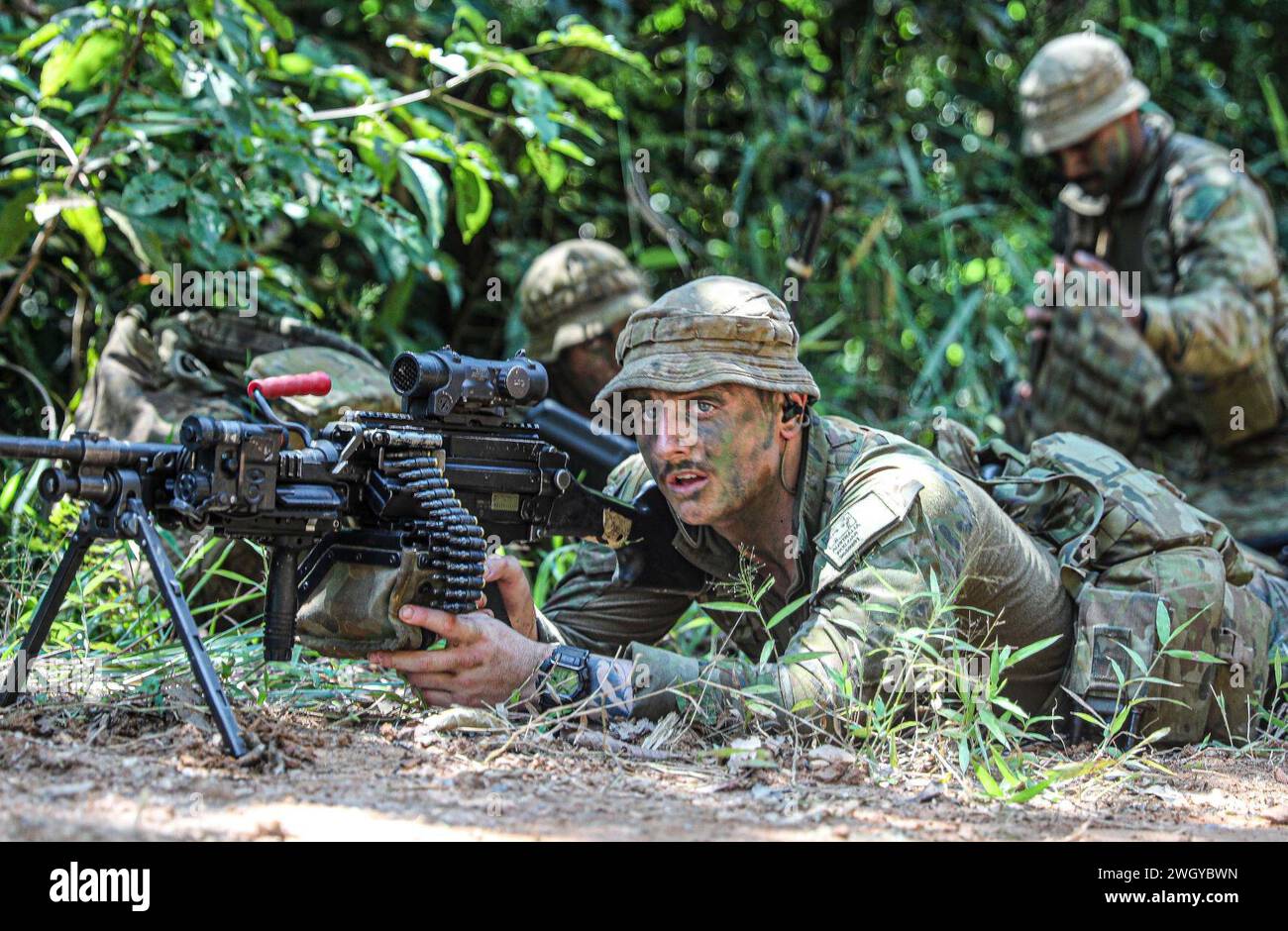 Tireur australien FN Minimi pendant l'exercice Super Garuda Shield. Banque D'Images