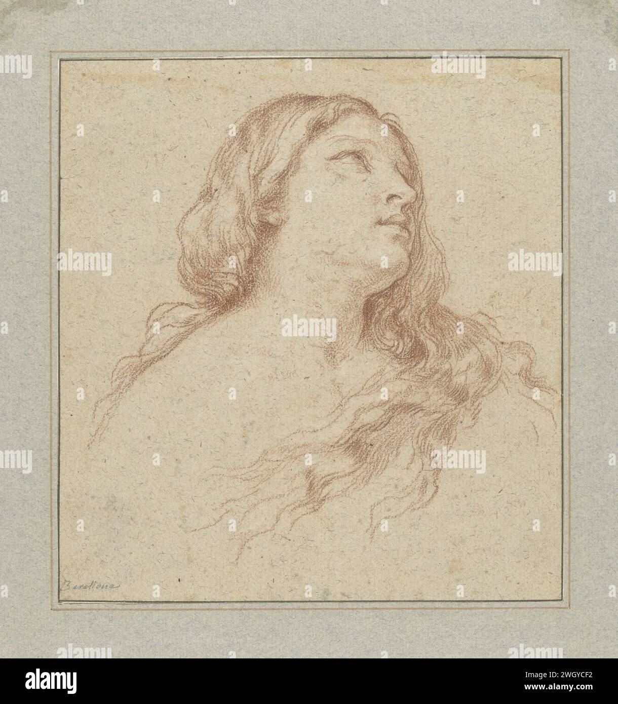 Étude pour la tête d'une Maria Magdalena, Niccolò Berrettoni, 1647 - 1682 papier à dessin. Craie la prostituée pénitente Marie Madeleine ; attributs possibles : livre (ou rouleau), couronne, couronne d'épines, crucifix, pot de pommade, miroir, instrument de musique, branche de palmier, chapelet, fléau Banque D'Images