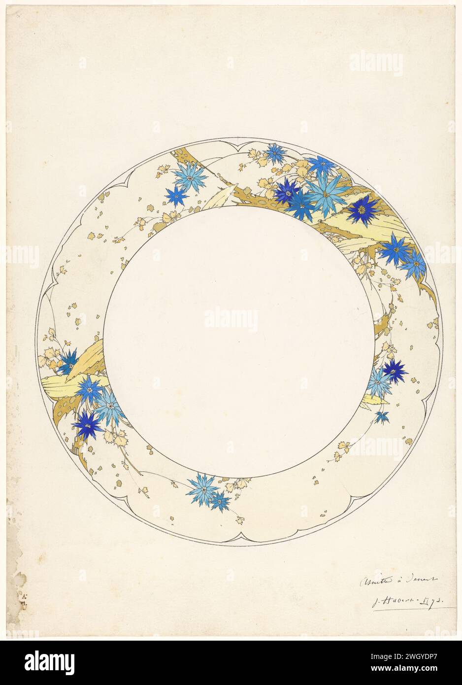 Conception pour un plateau dessert d'un service de porcelaine pour Piilivuyt, Jules Auguste Habert-Dys, v. 1889 dessin papier de Sèvres. graphite (minéral). encre. aquarelle (peinture) stylo / pinceau Banque D'Images