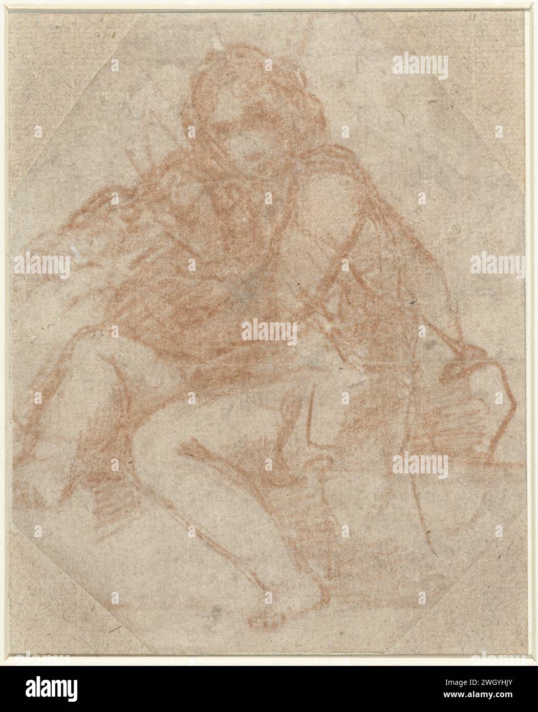 Jean-Baptiste avec l'Agneau, Anonyme, 1500 - 1549 dessin papier Emilia. Craie Jean Baptiste ; attributs possibles : livre, croix de roseau, coupe baptismale, nid d'abeille, agneau, personnel Banque D'Images