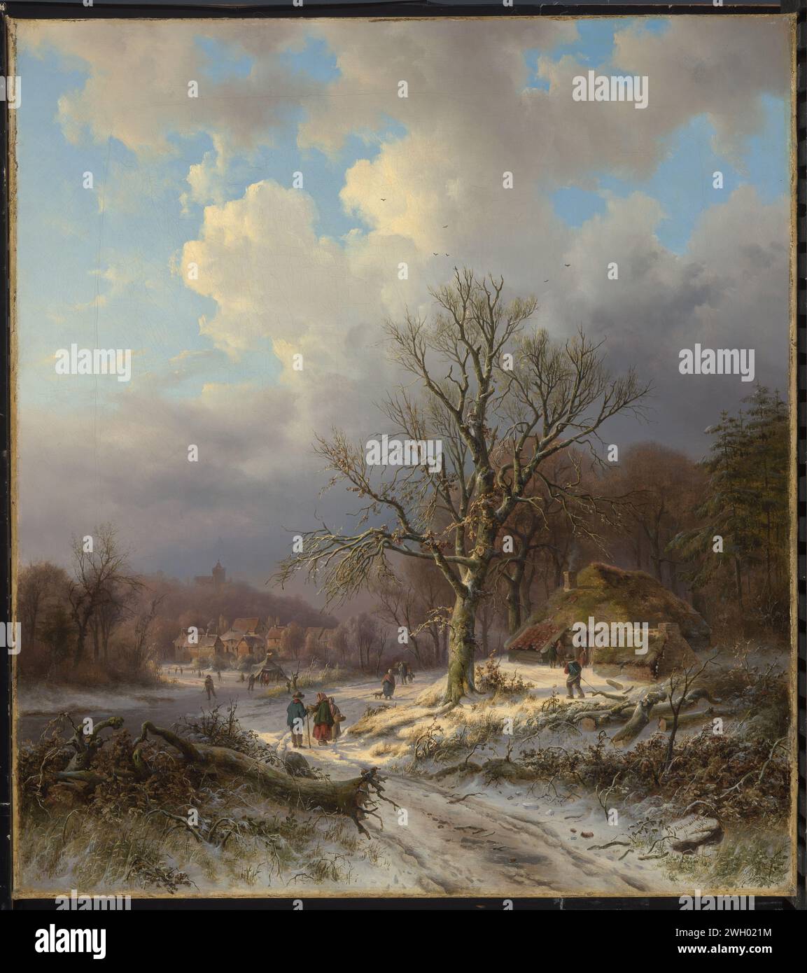 Paysage de neige, Alexander Joseph Daiwaille, 1845 peinture paysage de neige. Différentes figures et maisons dans un paysage hivernal. toile. peinture à l'huile (peinture) forêt, bois. paysage d'hiver ; paysage symbolisant l'hiver (les quatre saisons de l'année). neige Banque D'Images