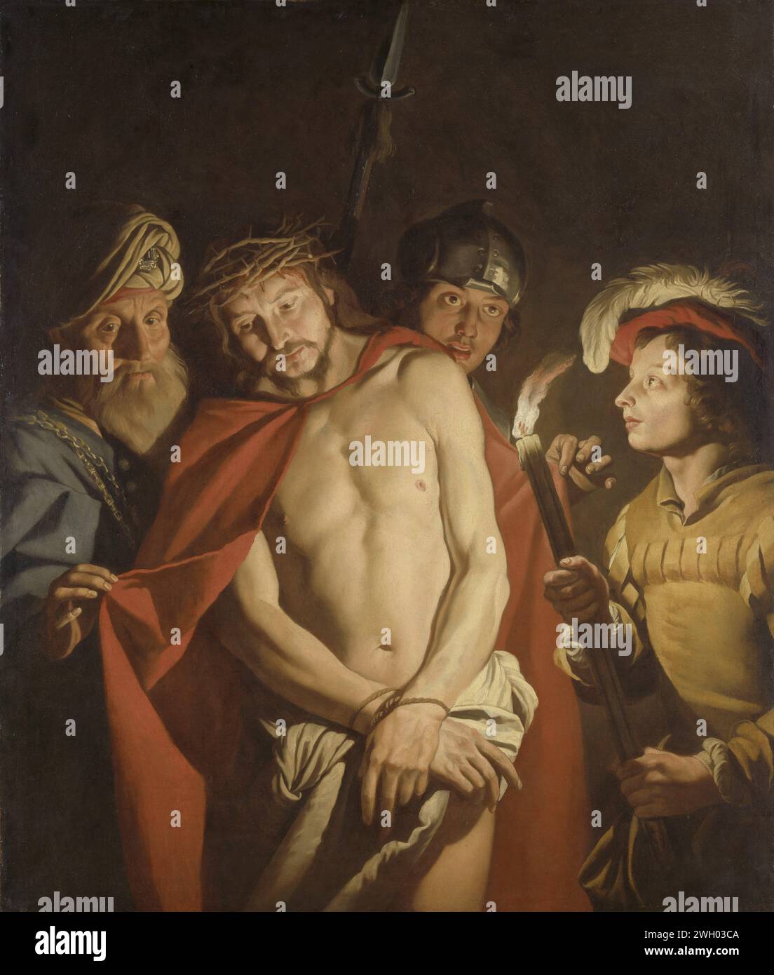 Ici homme Matthias STOM, 1630 - 1650 peinture Ecce Homo. Christ est fasciné et montré aux gens aux gens avec les épines d'une torche par Pilate et un soldat. toile. Peinture à l'huile (peinture) Christ Alone (aussi appelé 'Ecce Homo') Banque D'Images