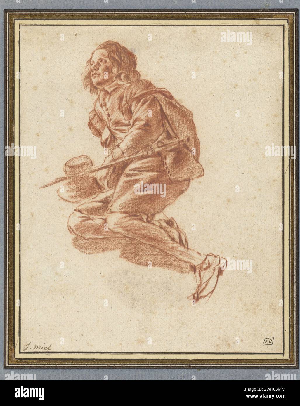 Garçon avec une épée et un chapeau, Jan miel, 1610 - 1663 Garçon de dessin assis sur le sol avec une épée et un chapeau à la main. papier. craie assise sur le sol. garçon (enfant entre tout-petit et jeune) Banque D'Images