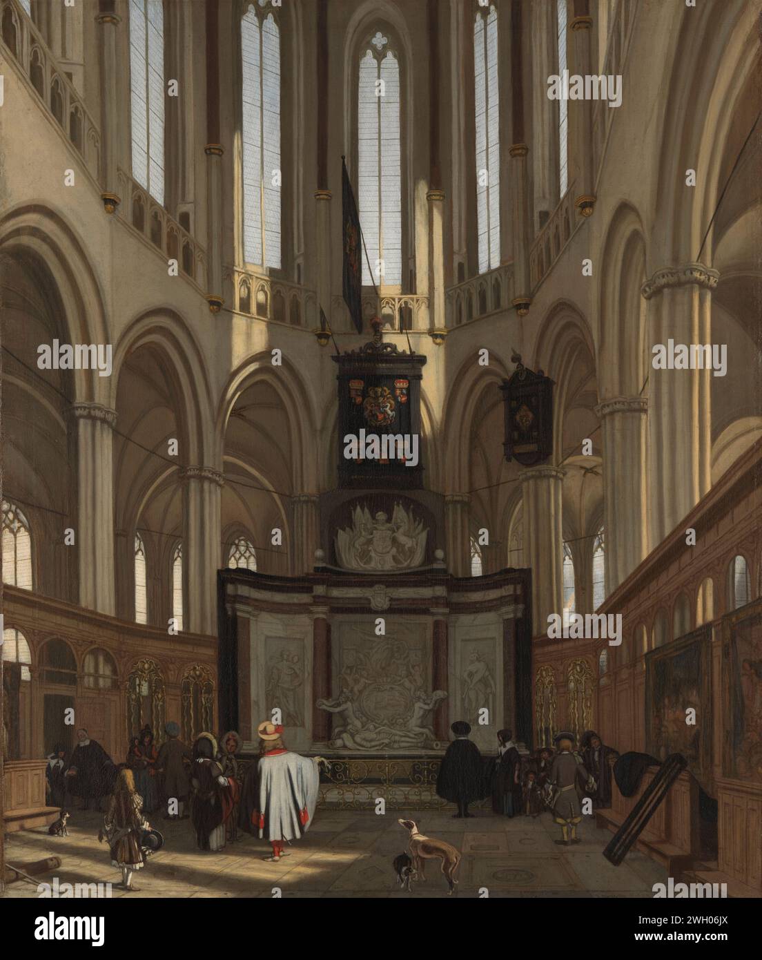 Le tombeau de Michiel de Ruyter dans le Nieuwe Kerk, Amsterdam, Emanuel de Witte, 1683 peinture du chœur du Nieuwe Kerk à Amsterdam avec la tombe maçon de Michiel de Ruyter, il y a des visiteurs devant la tombe. toile. peinture à l'huile (peinture) tombeau, tombeau monumental. intérieur de l'église nouvelle église Banque D'Images