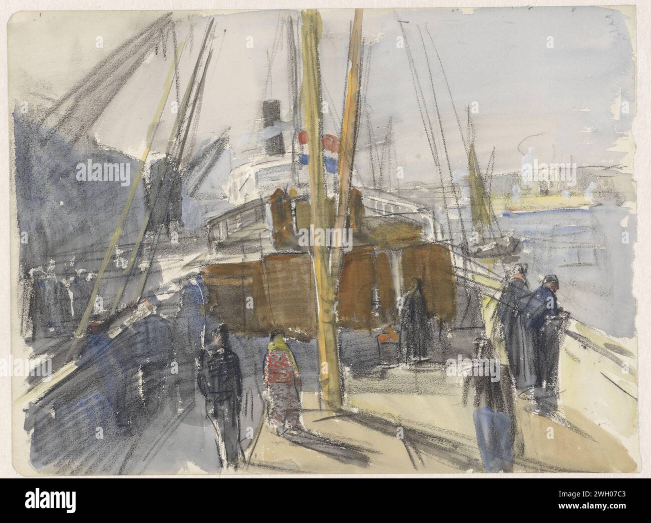 Pecht arrière d'un navire à passagers avec pavillon néerlandais, Johan Antonie de Jonge, 1874 - 1927 papier à dessin. brosse à craie Banque D'Images