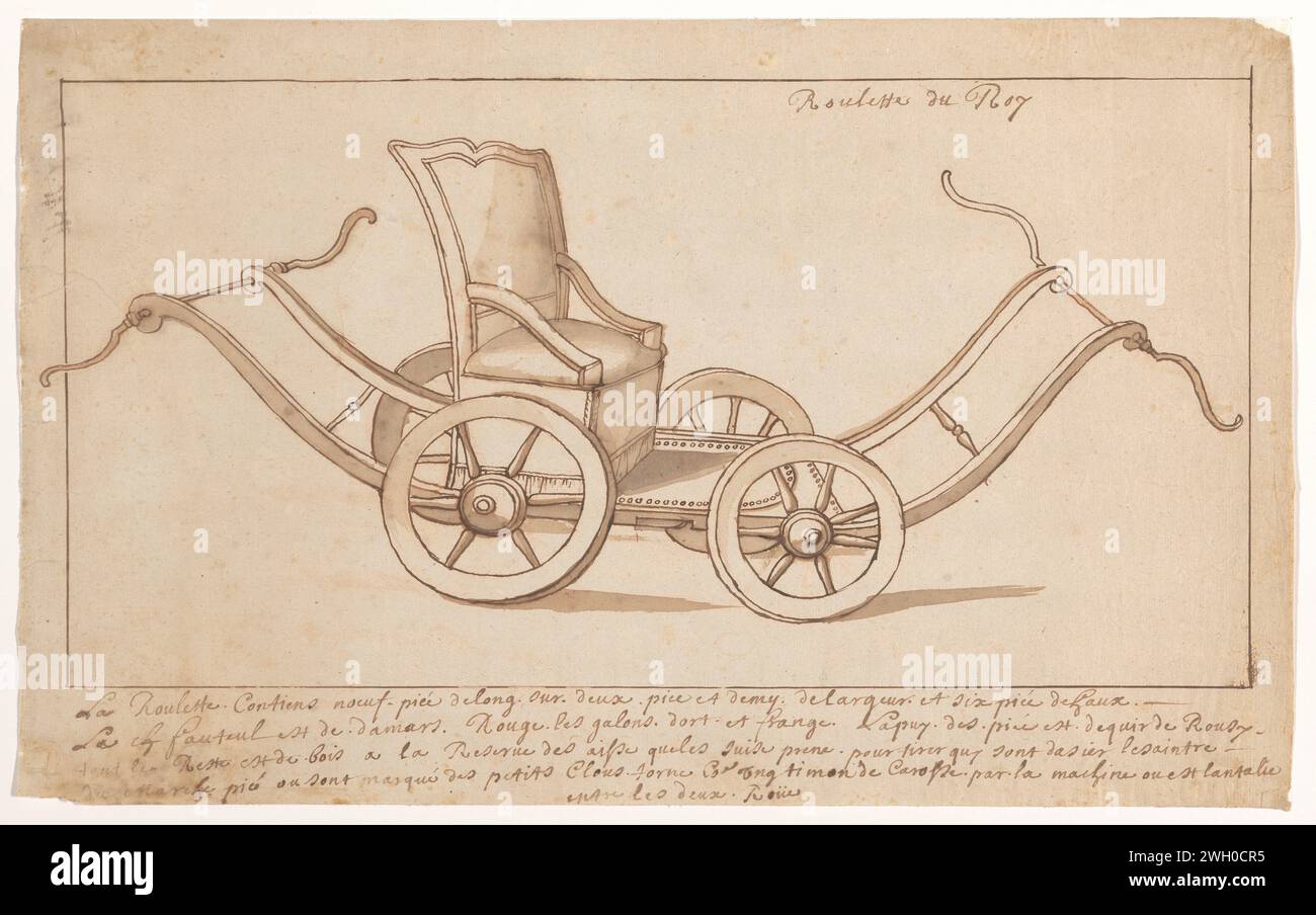Image d'un chariot à rouleaux, probablement du roi Louis XIV, anonyme, c. 1680 - c. 1710 dessin France pinceau à encre Banque D'Images