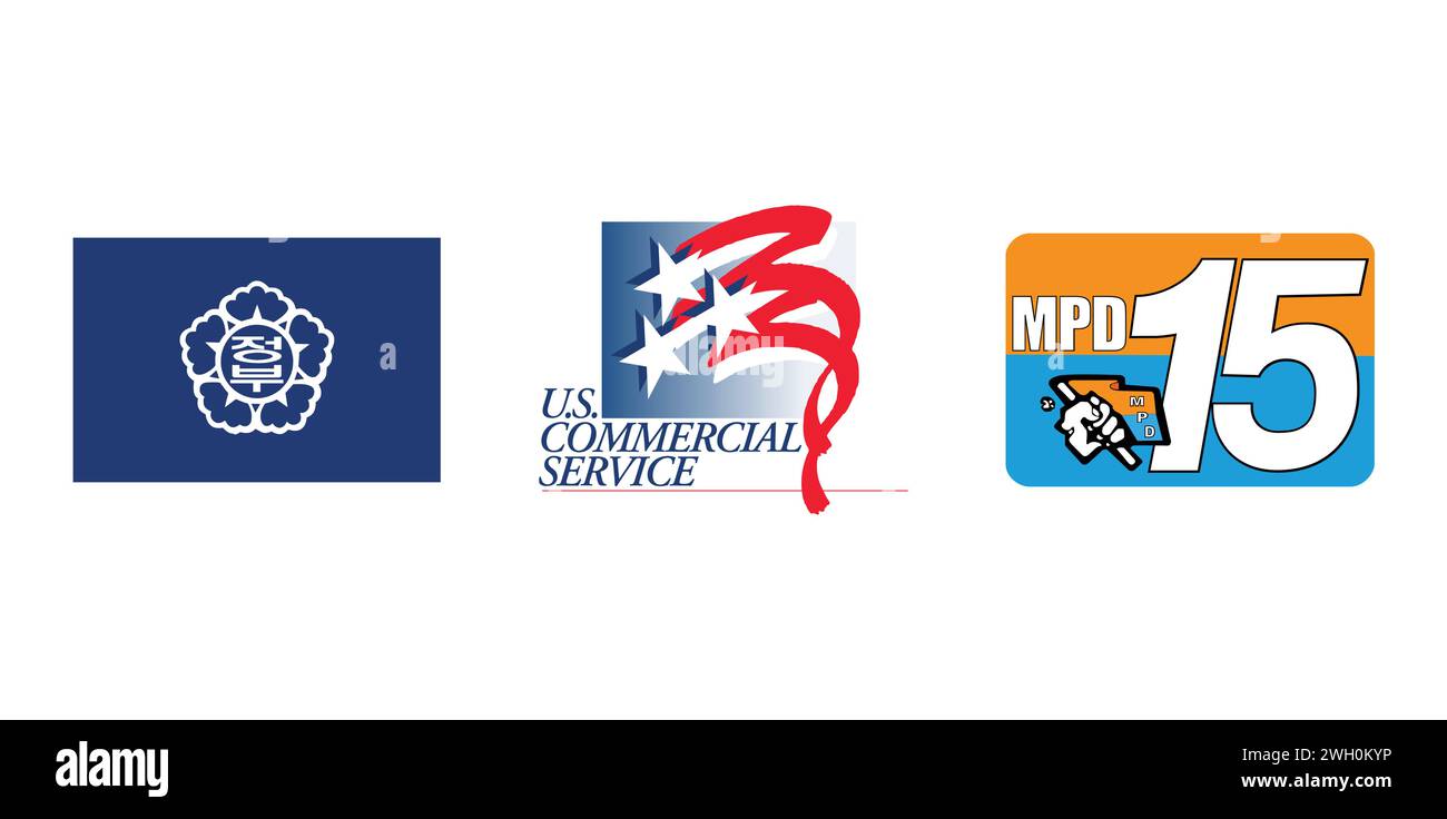 Gouvernement de la République de Corée, US commercial Service, MPD Ecuador. Emblème de marque éditoriale. Illustration de Vecteur