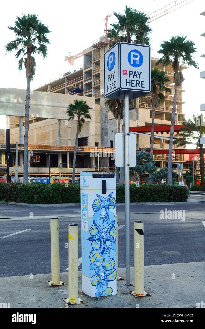 Parking payant décoré avec des créatures marines à Clearwater, Floride Banque D'Images