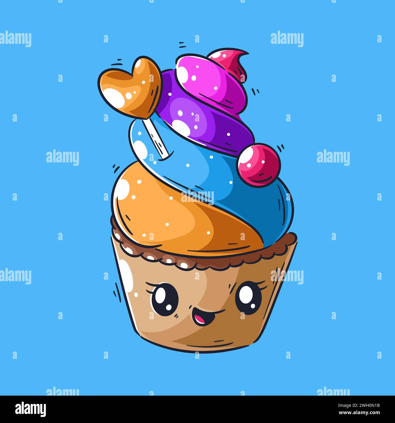 Vecteur de dessin animé souriant de crème glacée mignon Illustration de Vecteur