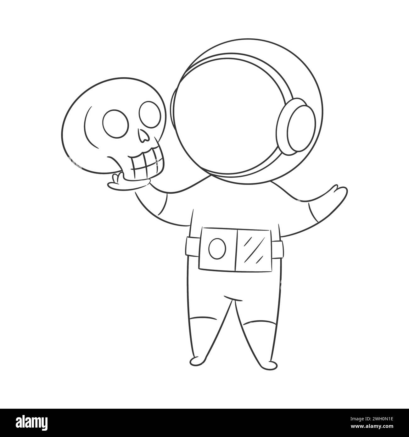 Astronaute porte le crâne dans la main droite pour la coloration Illustration de Vecteur