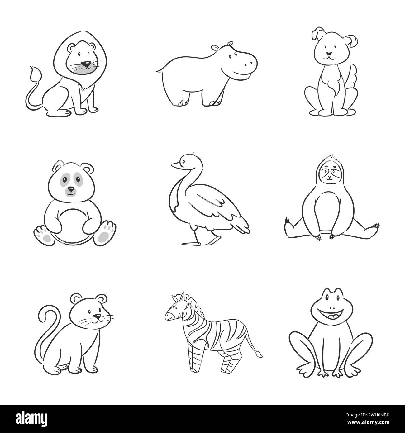 Ensemble de dessin animé animal pour la coloration Illustration de Vecteur