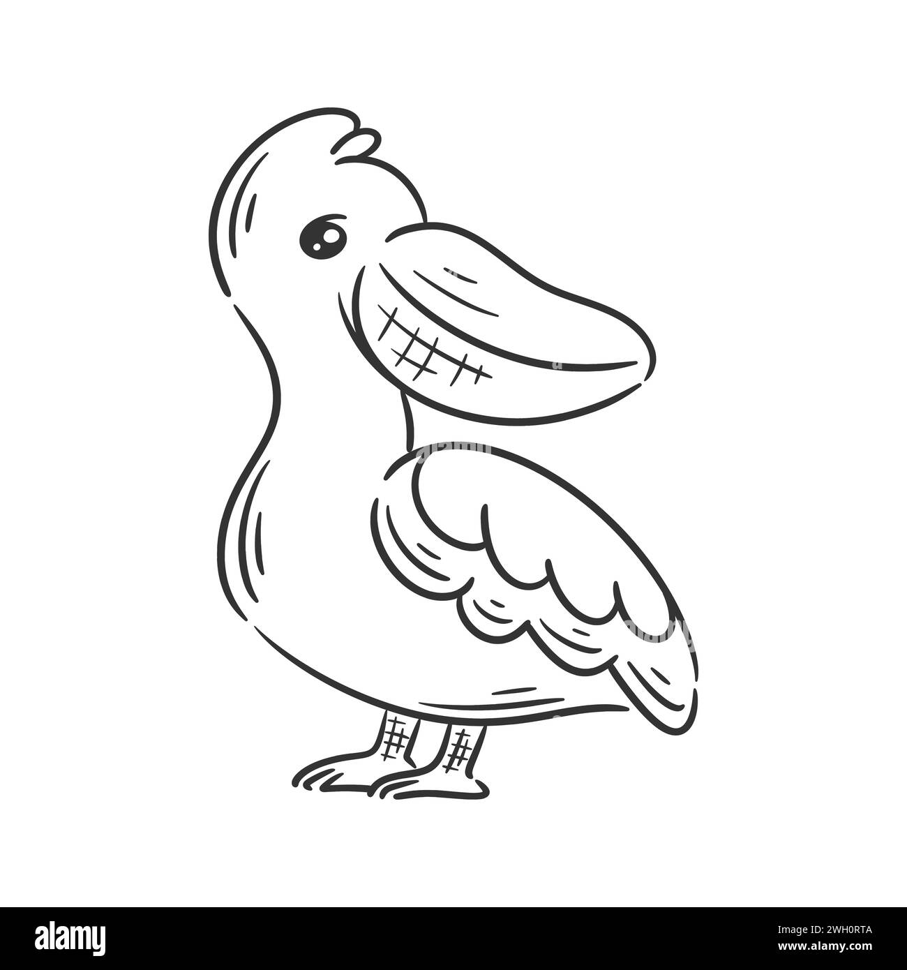 Motif pélican mignon dessiné à la main pour la coloration Illustration de Vecteur