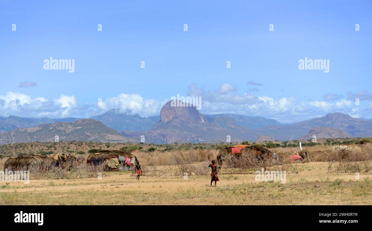 Beaux paysages dans la région de Ngurunit au nord du Kenya. Banque D'Images