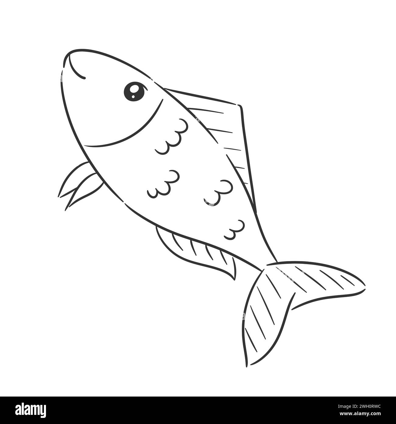 Motif de poisson bleu mignon dessiné à la main pour la coloration Illustration de Vecteur