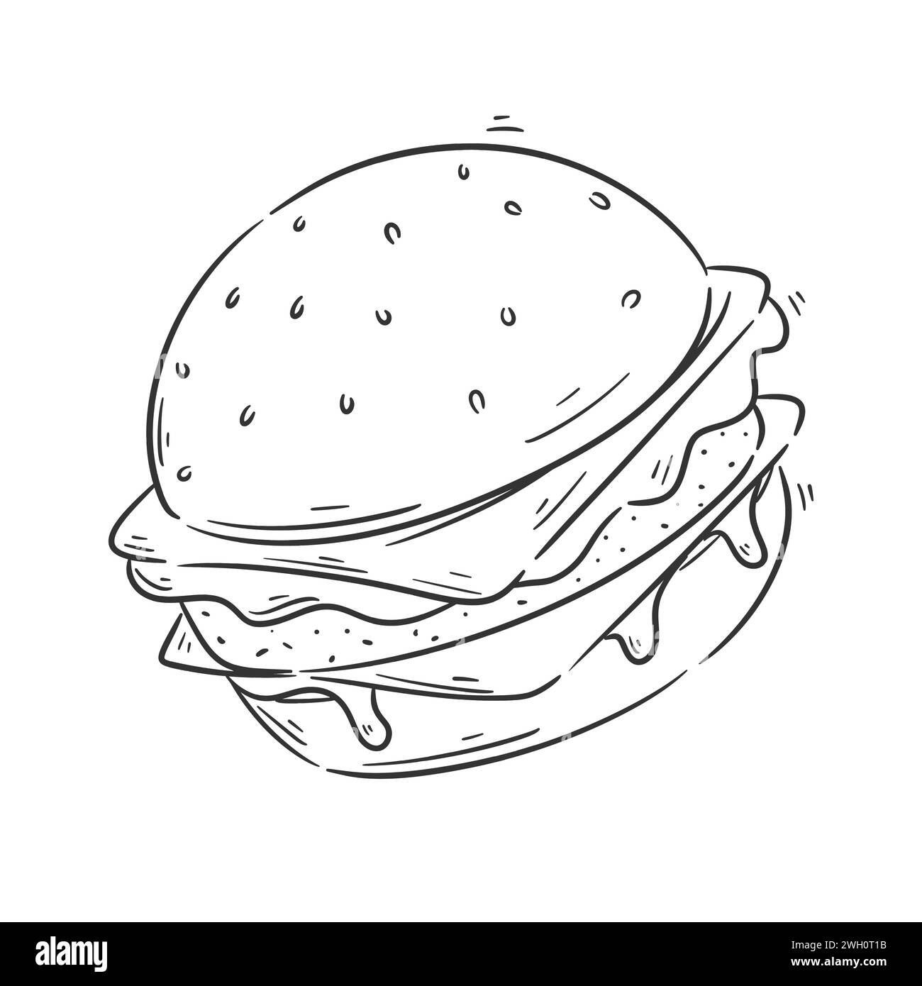 Conception de hamburger de style dessin animé mignon pour la coloration Illustration de Vecteur