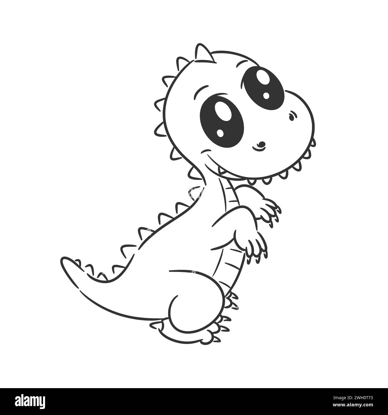 Vecteur de dessin animé de dinosaure vert mignon pour la coloration Illustration de Vecteur