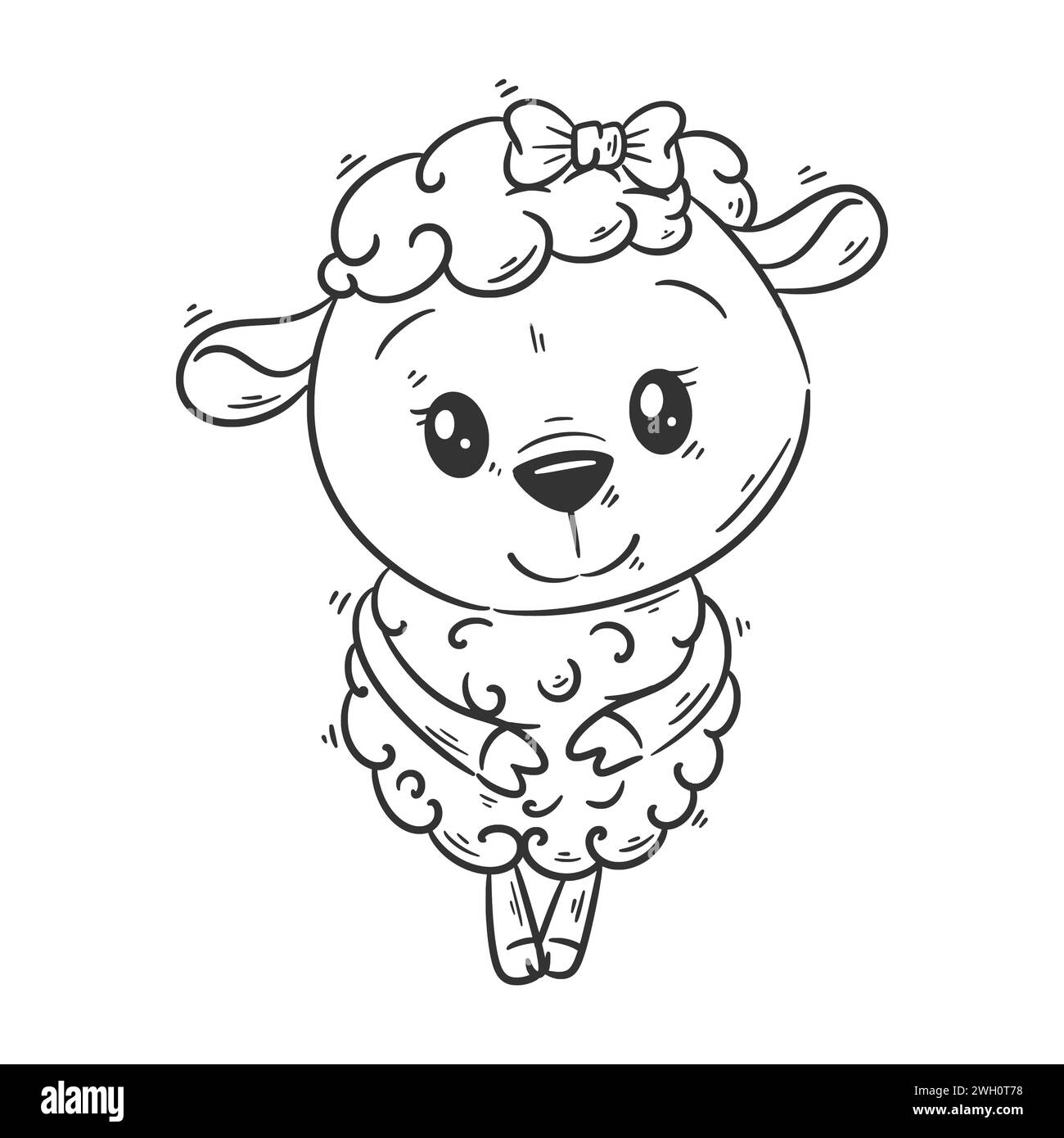 Vecteur de dessin animé debout d'agneau mignon pour la coloration Illustration de Vecteur