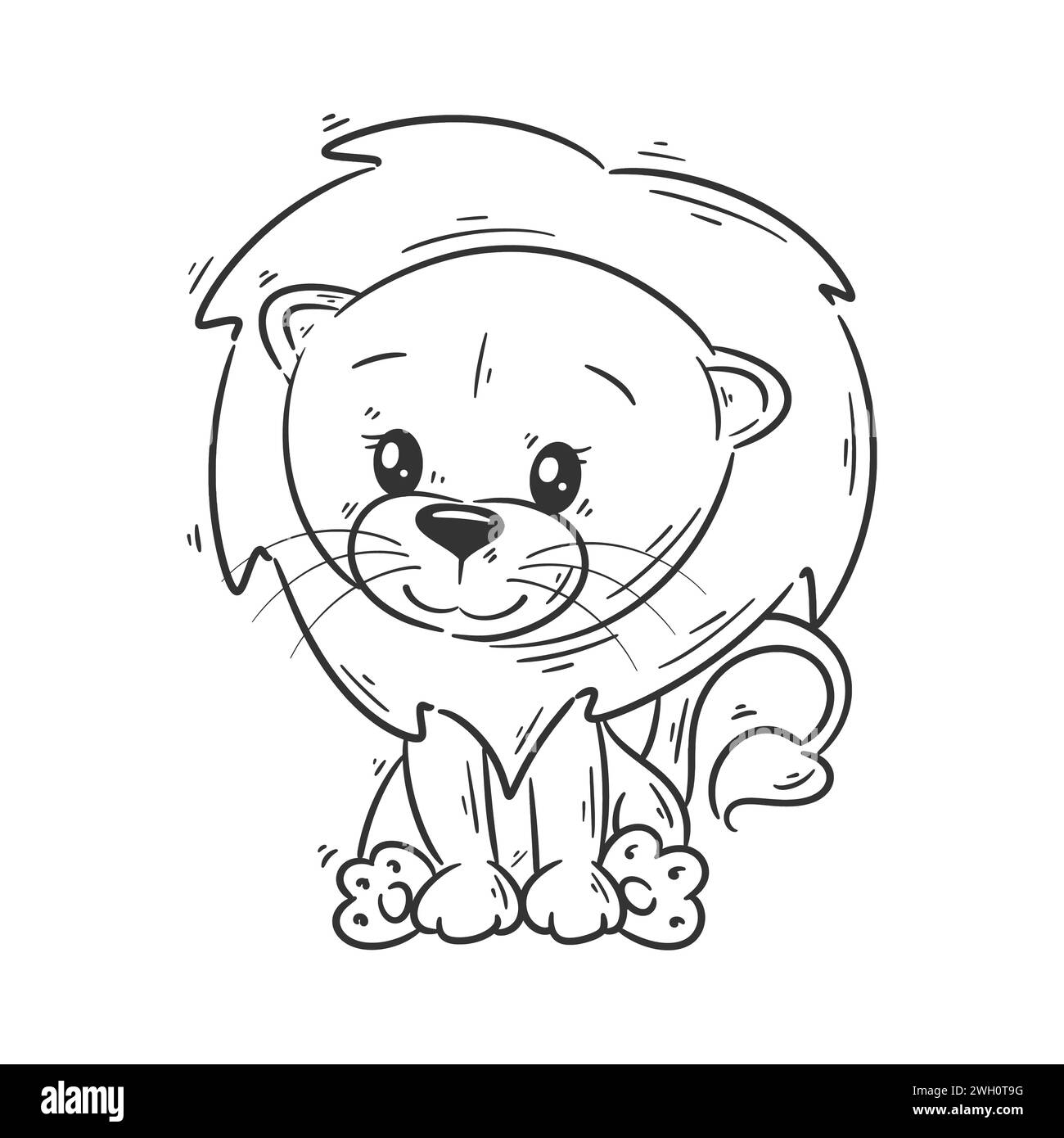 Vecteur de dessin animé assis de lion mignon pour la coloration Illustration de Vecteur