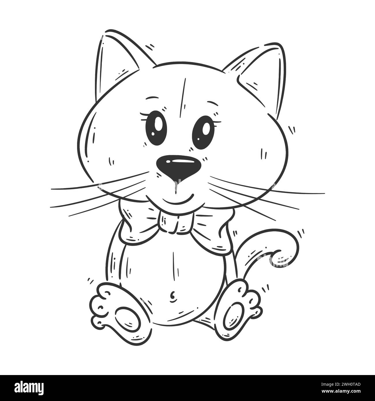 Chat mignon assis seul vecteur de style de dessin animé pour la coloration Illustration de Vecteur