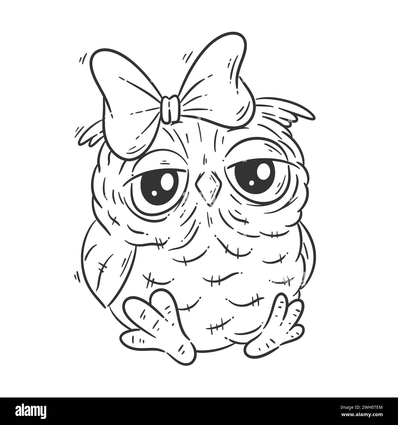 Vecteur de dessin animé assis hibou mignon pour la coloration Illustration de Vecteur