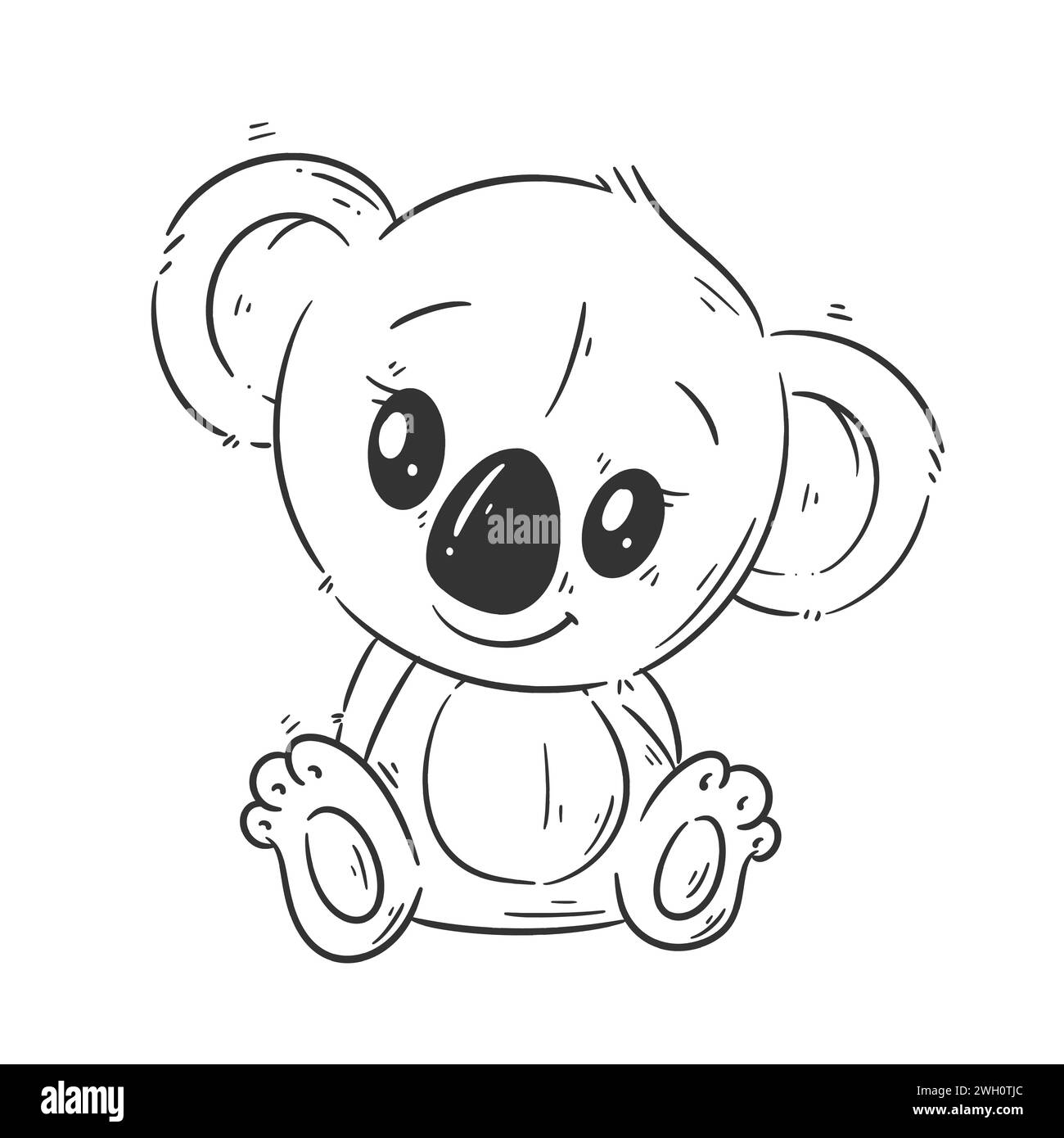 Mignon koala assis dans le vecteur de style de dessin animé pour la coloration Illustration de Vecteur