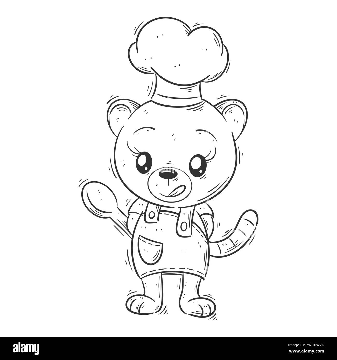Mignonne lionne portant chapeau de chef pour la coloration Illustration de Vecteur