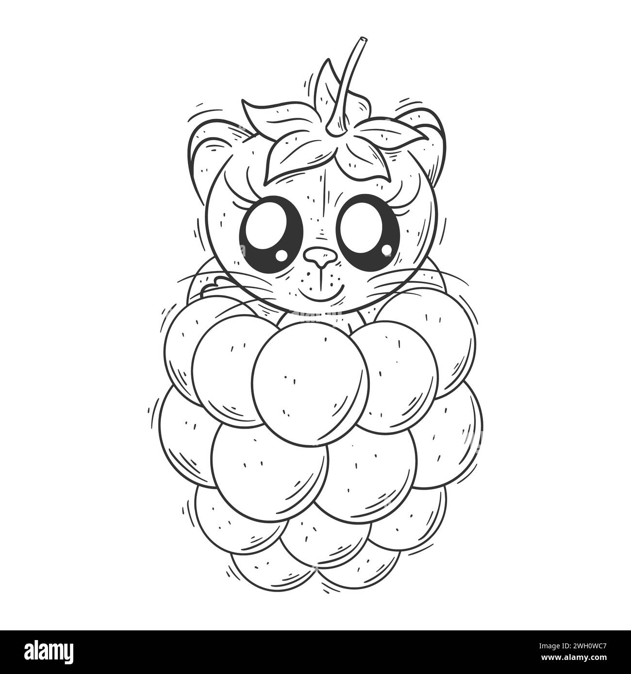 Mignonne lionne fusionnée avec des raisins pour la coloration Illustration de Vecteur