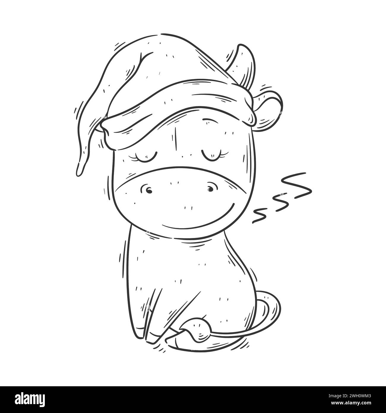 Jolie vache portant bonnet de couchage pour la coloration Illustration de Vecteur