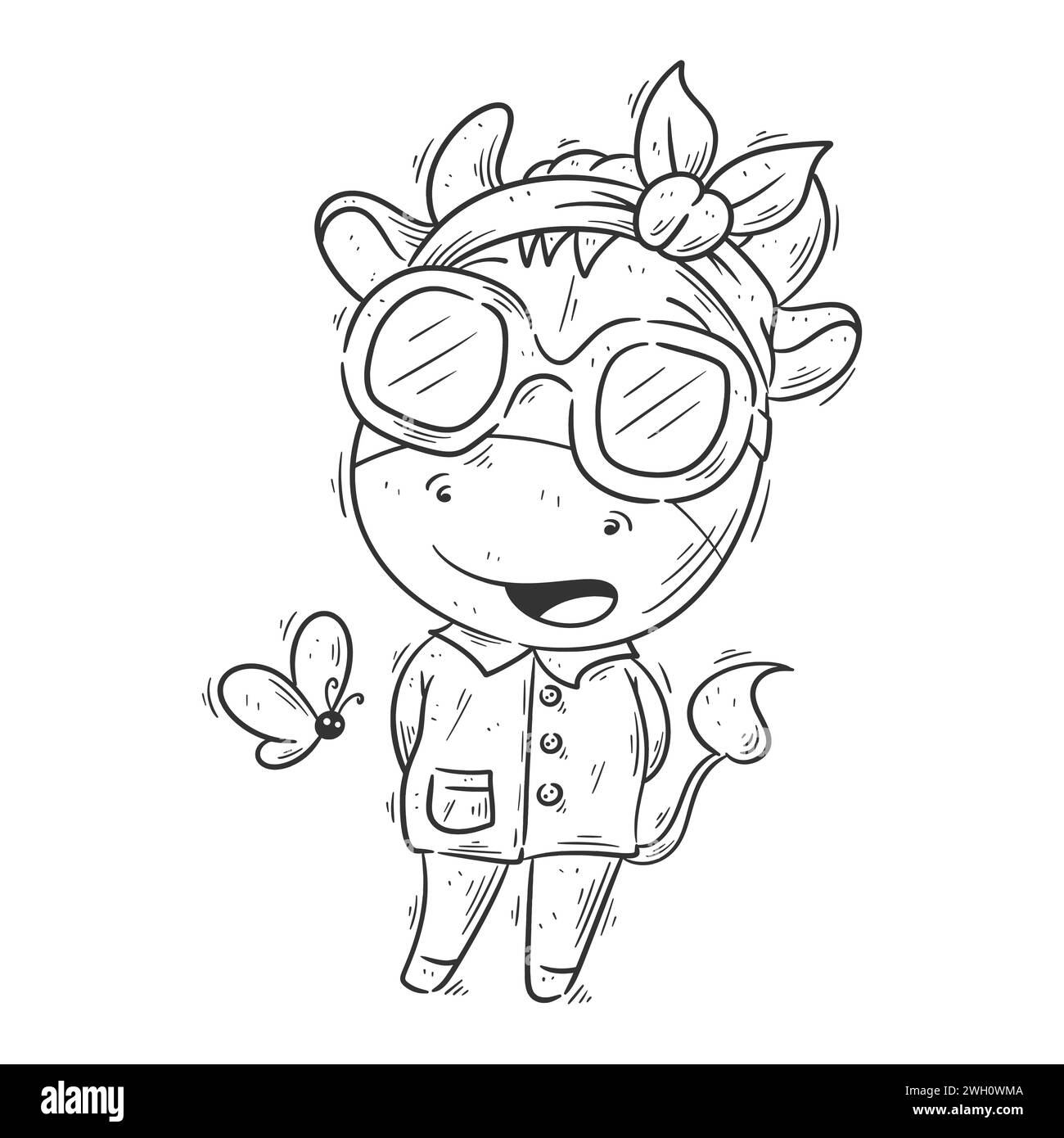 Jolie vache portant des lunettes pour la coloration Illustration de Vecteur