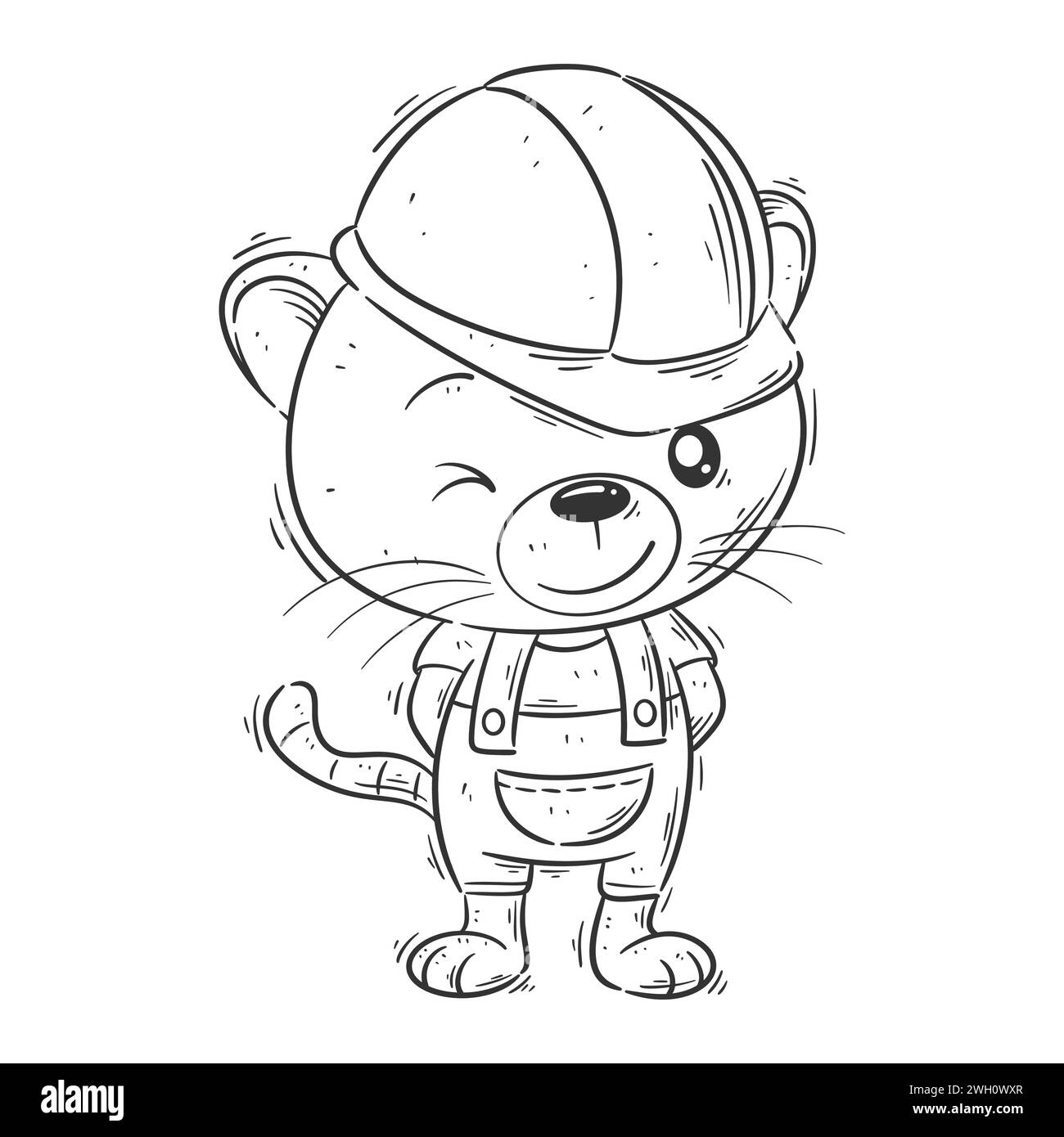 Mignonne lionne portant des vêtements de travail pour la coloration Illustration de Vecteur