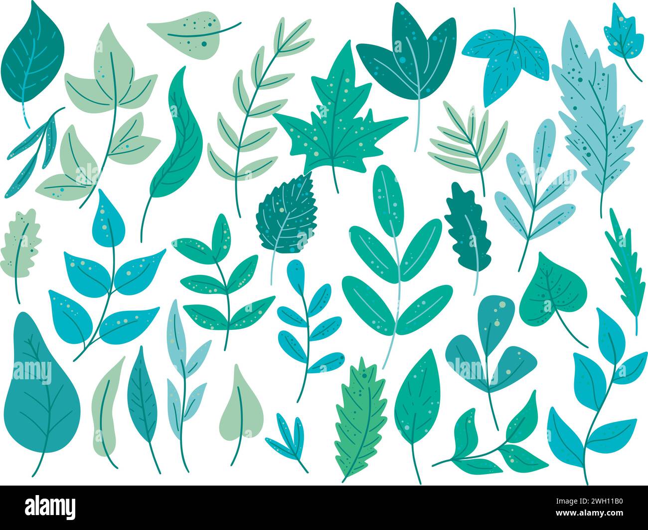 Feuilles vertes et herbes dessinées à la main. Collection de verdure printanière et estivale. Clip art éléments rustiques botaniques pour la création de cartes et de design Illustration de Vecteur