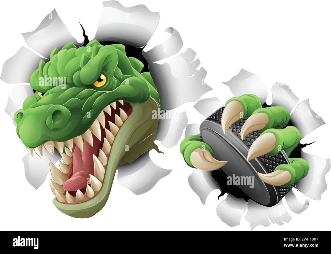 Crocodile Dinosaur Alligator Hockey Mascot Sports Illustration de Vecteur