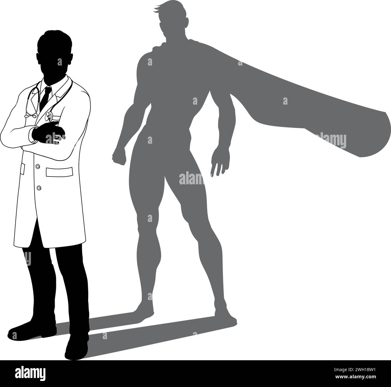 Super-héros Doctor avec Super Hero Shadow Silhouette Illustration de Vecteur