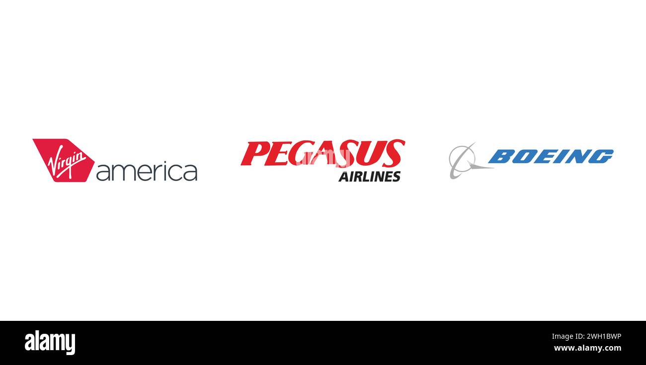 Boeing, Virgin America, Pegasus Airlines. Emblème de marque éditoriale. Illustration de Vecteur