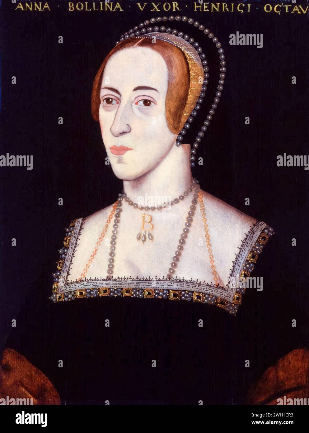 Anne Boleyn (vers 1501 ou 1507-1536), reine d'Angleterre (1533-1536), portrait peint à l'huile sur panneau, 1597-1618 Banque D'Images