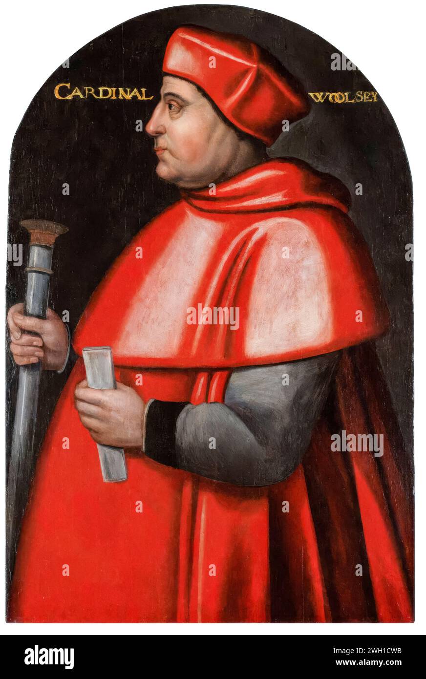 Thomas Wolsey (cardinal Wolsey) (vers 1473-1530), homme d'État anglais et cardinal catholique, portrait peint à l'huile sur panneau, 1589-1595 Banque D'Images